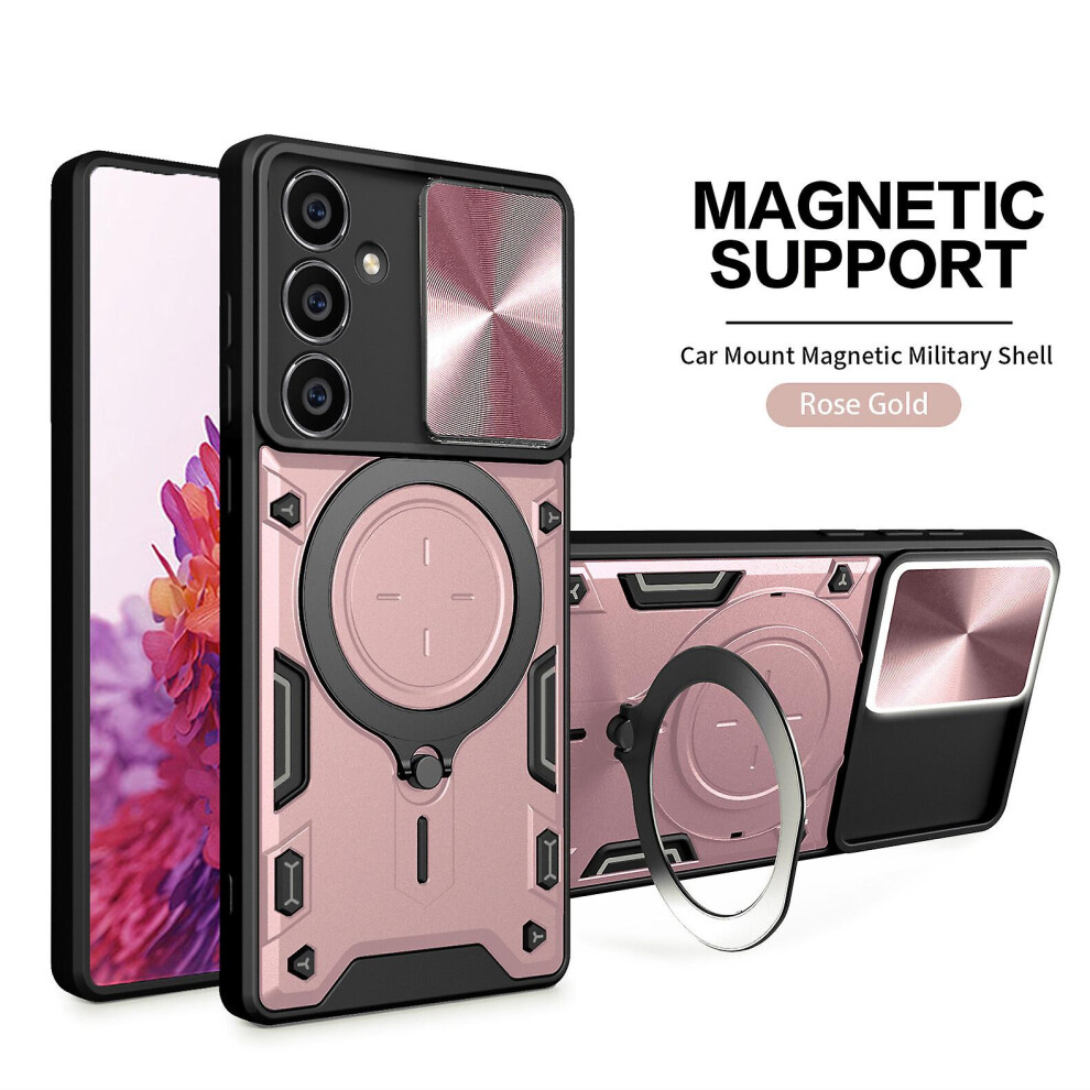 Magnetic Phone Case Compatible Samsung S21 Fe, Slide Camera Lens Protection And Built In 360 Rotatable Ring Holder:rose Gold 3215681116521