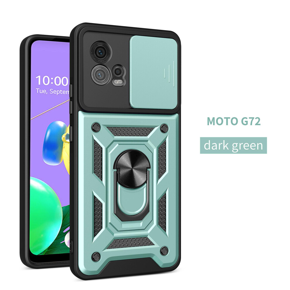 Magnetic Phone Case Compatible Moto G72, Slide Camera Lens Protection And Built In 360 Rotatable Ring Holder: Green 4327262185983