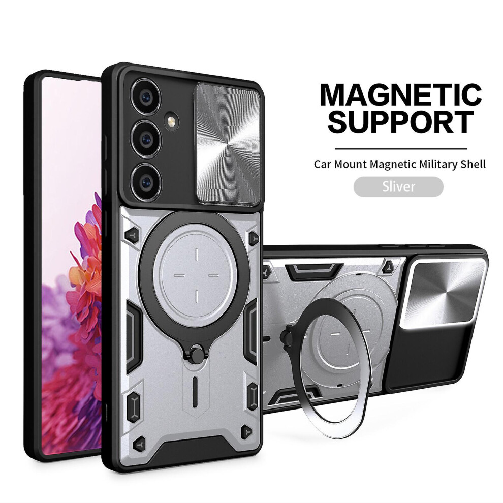 Magnetic Phone Case Compatible Samsung S21 Fe, Slide Camera Lens Protection And Built In 360 Rotatable Ring Holder:silvery 3215681116538