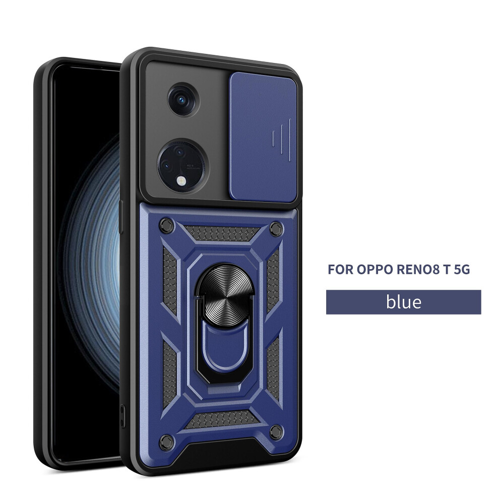 Magnetic Phone Case Compatible Oppo Reno 8T 5G, Slide Camera Lens Protection And Built In 360 Rotatable Ring Holder: Blue 3662543126790