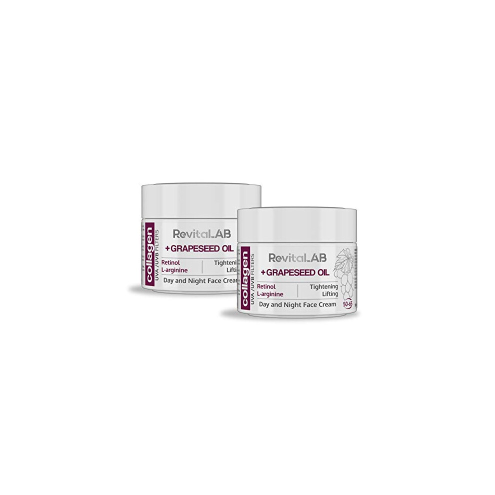Revitalab Day And Night Collagen Anti-Ageing Moisturiser, Enriched With Hyaluronic Acid, L-Arginine, Retinol, Grapeseed Oil And A Uva/Uvb Filter, For