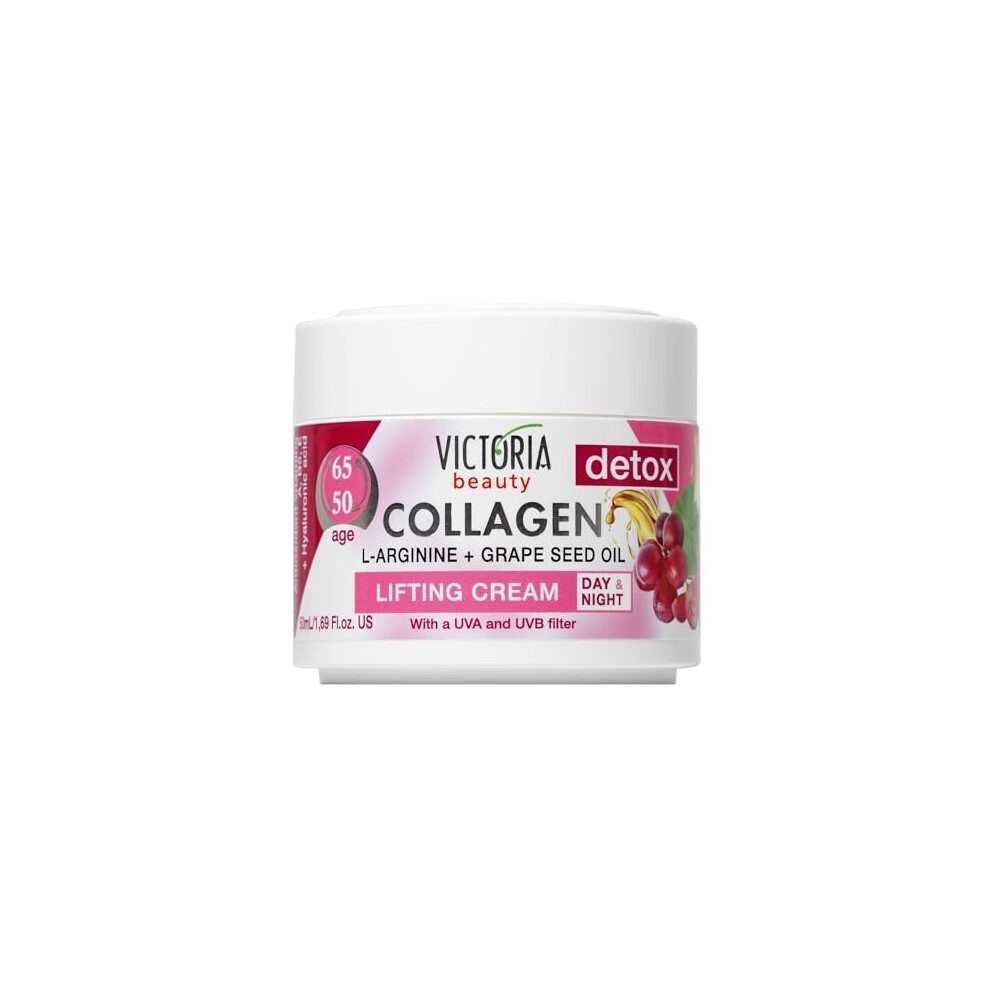 Victoria Beauty Day And Night Moisturiser With Collagen, Hyaluronic Acid, L-Arginine, Grapeseed Oil, And A Uva/Uvb Filter For Ages 50-65, Pack Of 2