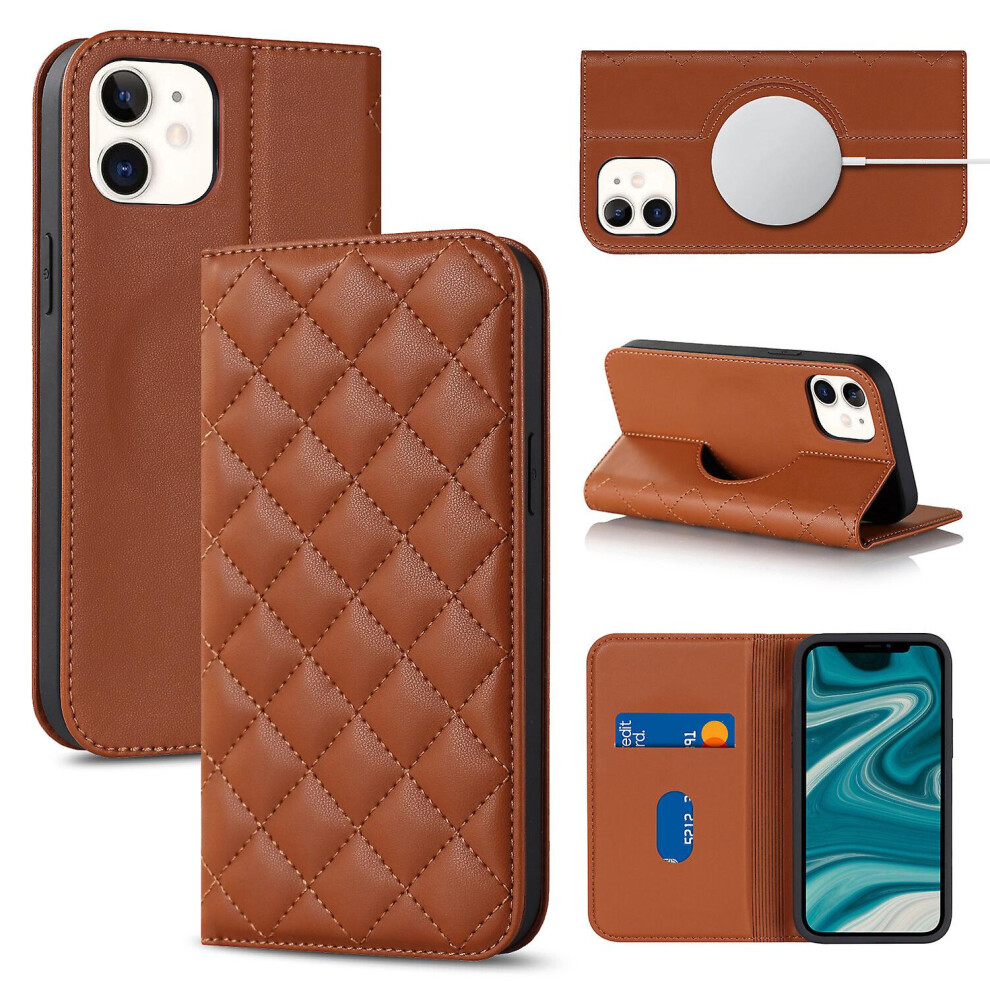 Compatible Iphone 12 Case Leather Wallet Flip Phone Case With Magsafe: Brown 393024369896