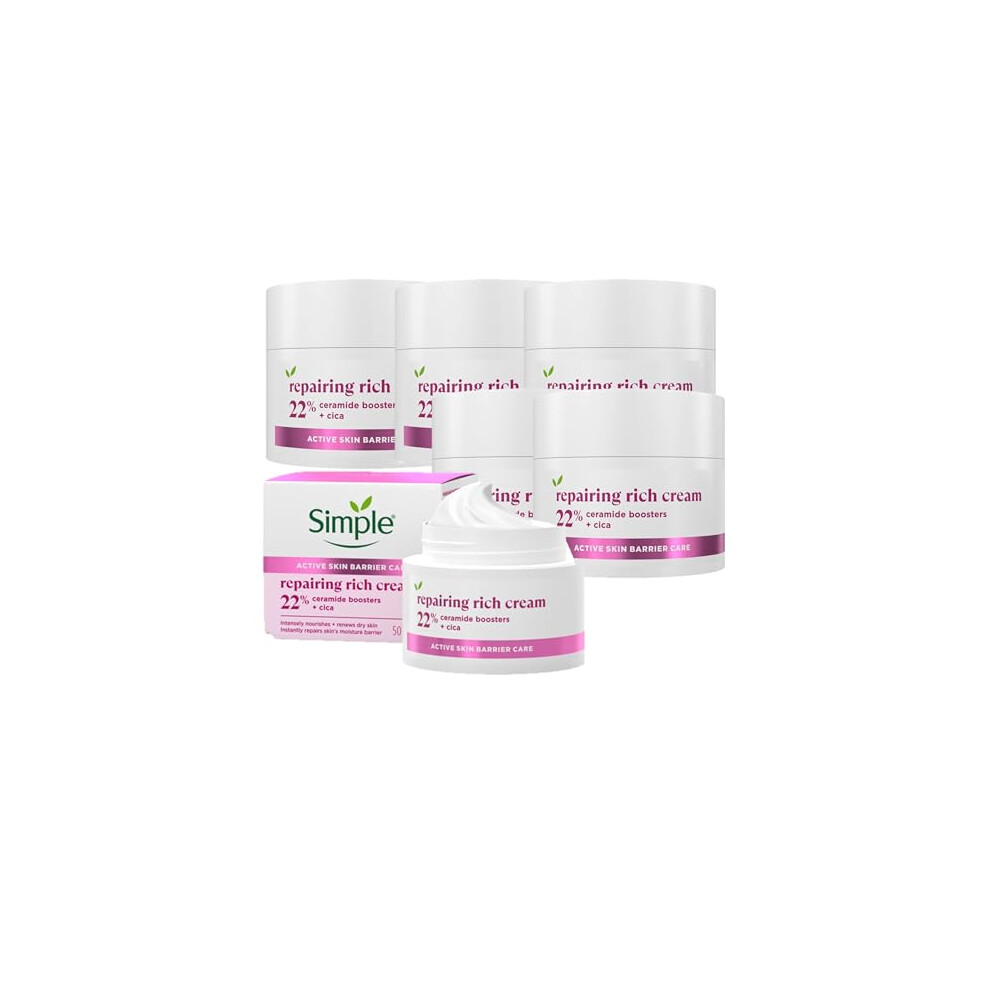 Simple Repairing Rich Face Moisturiser With 22% Ceramide Boosters, Organic Cica And Provitamin B5 For A Stronger Skin Barrier Repairs And Cream