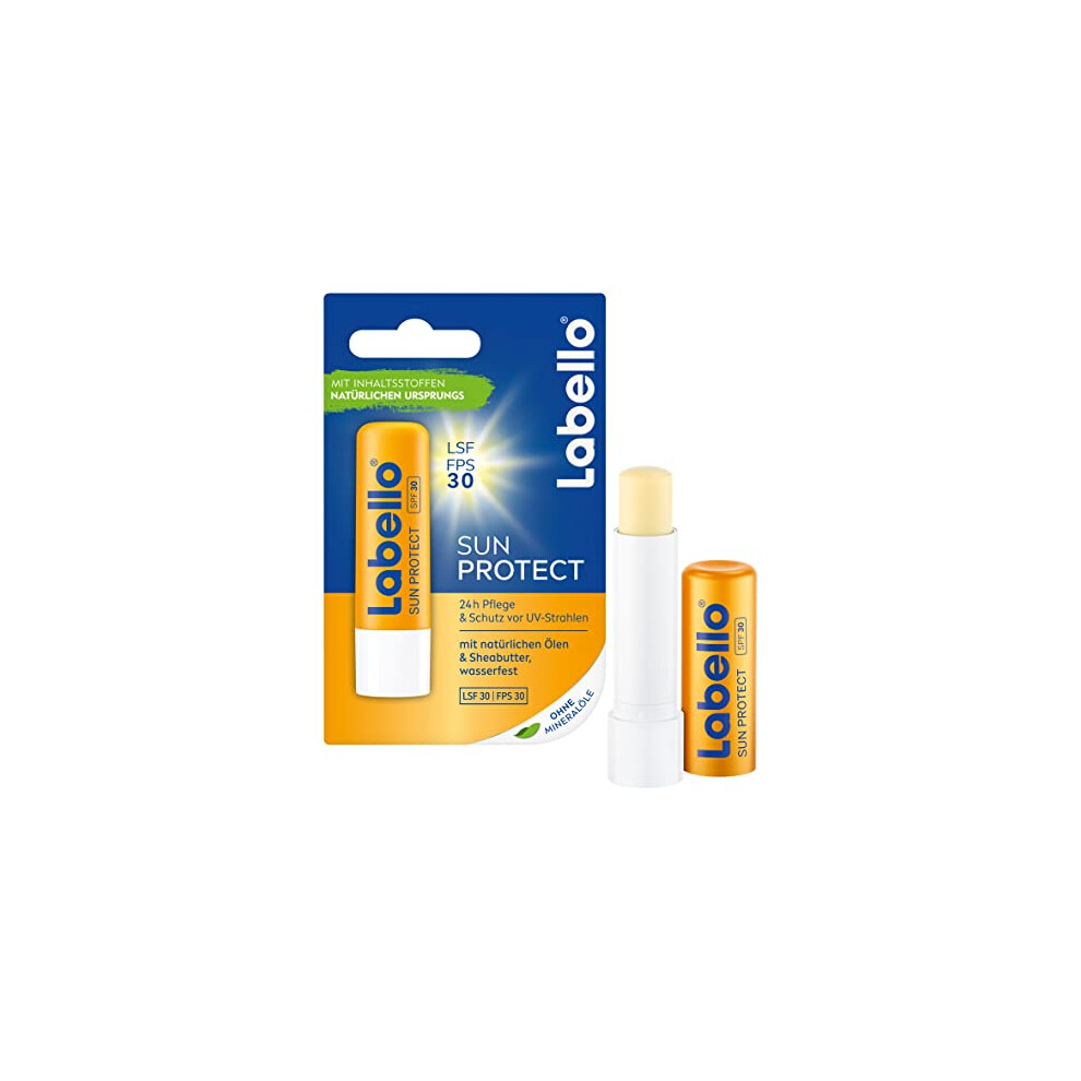 Labello Sun Protect im 4er Pack (4 x 4,8 g), wasserfester Lippenpflegestift mit Sonnenschutz (LSF 30), Lippenpflege ohne MineralÃ¶le
