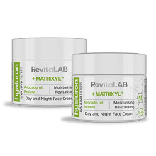 RevitaLAB Hyaluron Anti-Ageing Day and Night Cream, Enriched with Avocado Oil, Matrixyl, Retinol and UV Filters, for Ages 30 – 45, 2x 50 ml