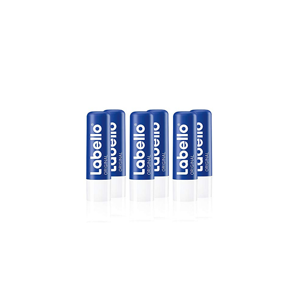 Labello Original Lip Balm 6 Pack (6 X 4.8 G) For Naturally Beautiful Lips, Without Mineral Oils, Protects Against Dehydration
