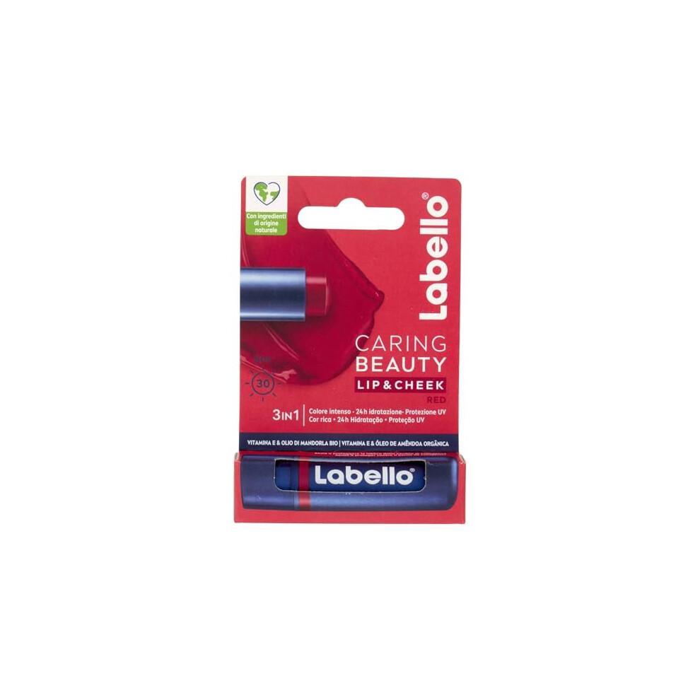 Labello Red Caring Beauty Lip & Cheek 4.8 G Lip And Cheek Lip Balm With A Note, Tinted Lip Balm And Blush Stick 2 In 1, Moisturising Lip Balm With