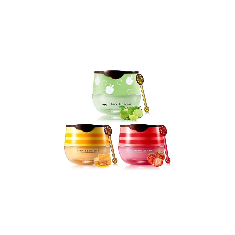 Leogony 3Pcs Honey Pot Lip Balm Set, Moisturizing Strawberry Lip Balm, Repair Honey Bee Lips Balm Uk