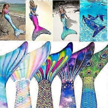 (Child 10, Gold) Adults Kids Reinforced Swimming Mermaid Tail  Monofin Included for Water Fun