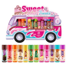 Beauty4Britain Kids Lip Balm Set Sweet Treats - 12 Different Dessert Flavours, Beeswax & Coconut Oil, Colourless, for Girls and Boys