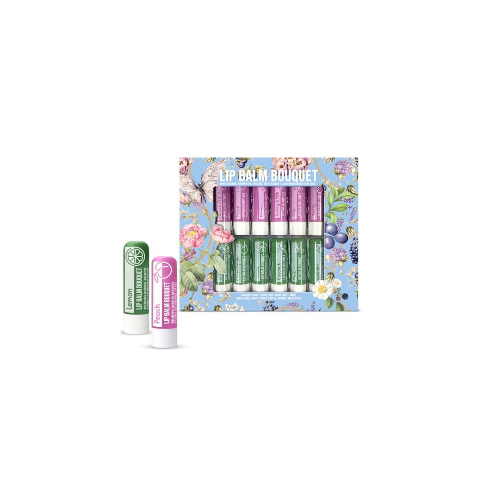 Beauty4britain Set Of 12 Luxury Lip Balms Bouquet 12 Different Scents Unisex Protect & Repair Hydrates Enriched With Beeswax,Coconut Oil, Shea Butter,