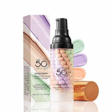 Color Correcting Facial Serum, Tricolor Face Primer, SPF 50 PA+++ Sunscreen Isolation Cream, Moisturizing and Oil Control One Step Brightening Makeup