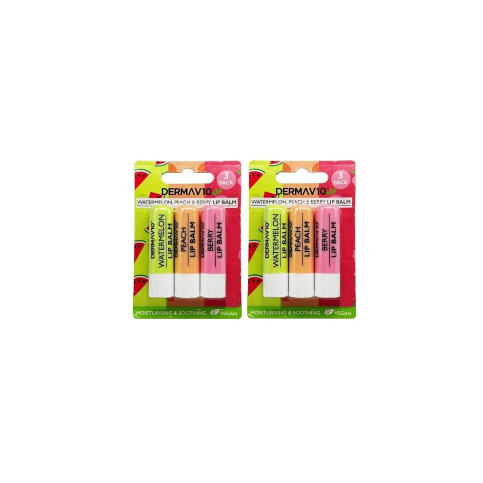 Smart Cutie Peach 6X Derma V10 Lip Balms: Watermelon, Berry - Bundled By