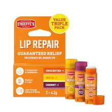 O'Keeffe's Lip Repair Multipack, 3 x 4.2g – Contains Unscented, SPF and Cherry - For Extremely Dry, Cracked Lips | All-Day Moisture with 7