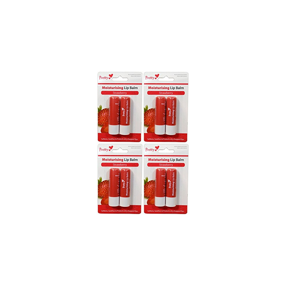 x4 Pretty Moisturising Lip Balm Strawberry( 8 Lip Balms).