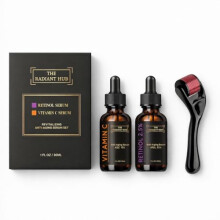 Vitamin C Serum + Retinol 2.5% Serum with Microneedle Derma Roller – THE RADIANT HUB Skincare Set for Brightening, Anti‑Aging, Dark Spots, Fine