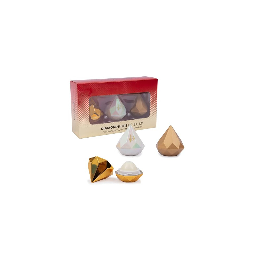 Verybella - Lip Balm Set 3 Pieces - Diamond-Shaped Lip Balm - 2 Fragrances Strawberry And Vanilla - Lip Balms Nourish And Protect - Gift Idea