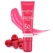 DOT & KEY Ceramide Peptide Barrier Repair Lip Balm Spf 50, Pa+++ Plush Pink|Uva/Uvb Protection|Soft Tinted Moisturizer|Prevents Pigmentation|Lip For