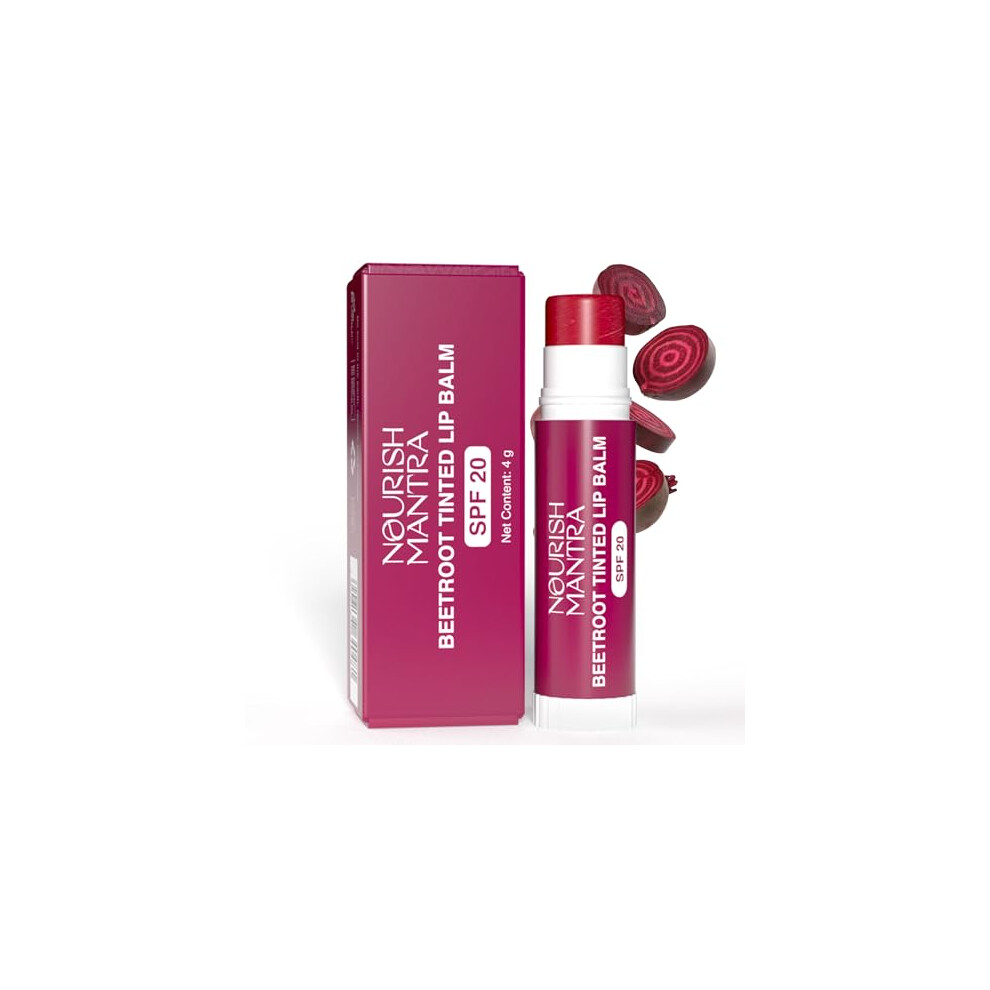 Nourish Mantra Beetroot Tinted Lip Balm With Spf 20 | Lip Balm For Chapped & Dry Lips | Enriched With Almond Oil, Shea Butter & Beetroot | Suits All