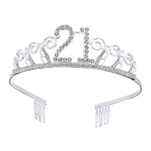 Frcolor 21th Birthday Crystal Tiara Crowns Headband with Hair Combs