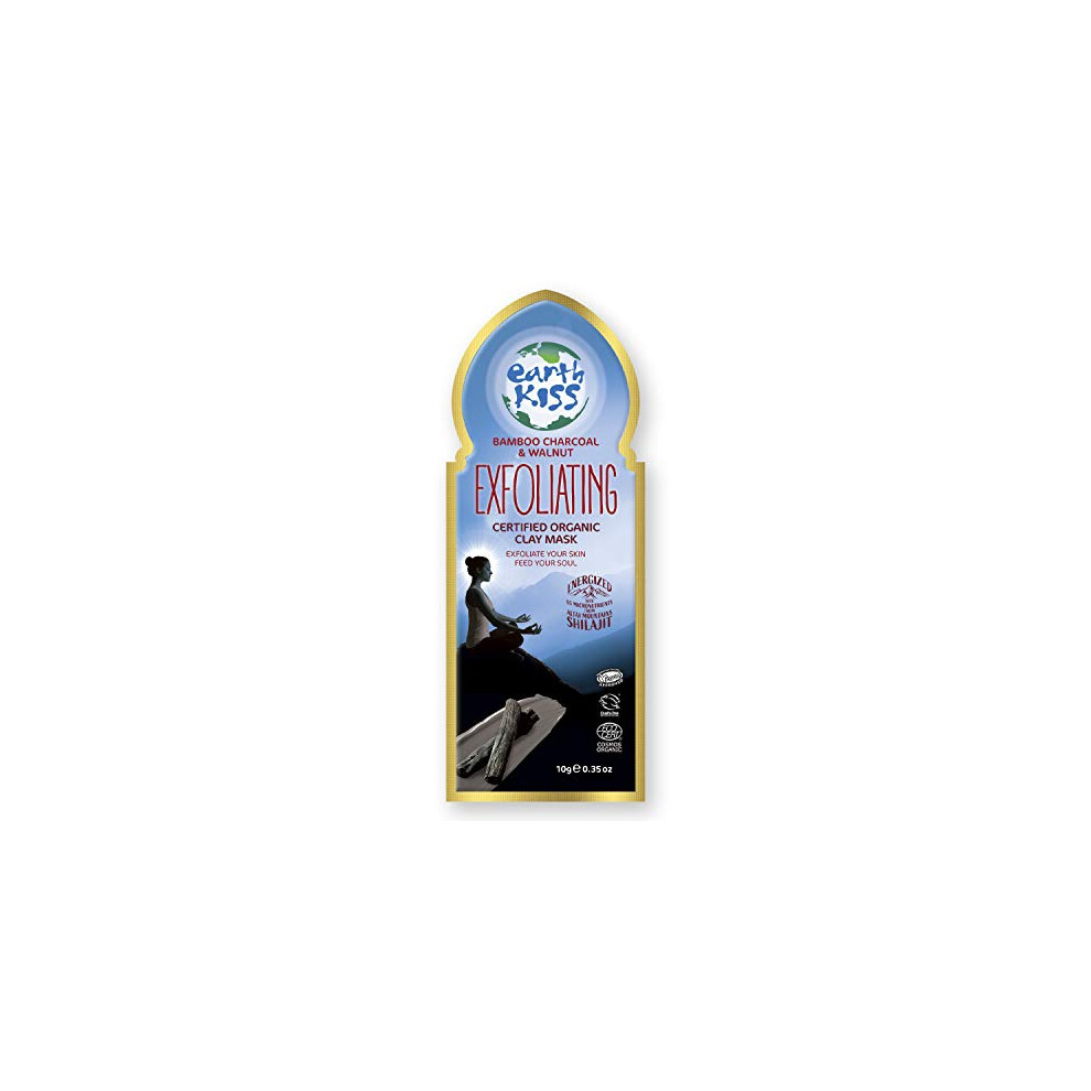 Earth Kiss Golden Inspirations Exfoliating Organic Clay Mask Starring " Mountain" Shilajit, With Bamboo Charcoal And Walnut To Exfoliate Your Skin And