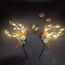 Wedity LED Christmas Headband Light up Deer Antlers Headpiece Reindeer Ears Headbands Holiday Headpiece Xmas Hair Accessories (Warm white light)