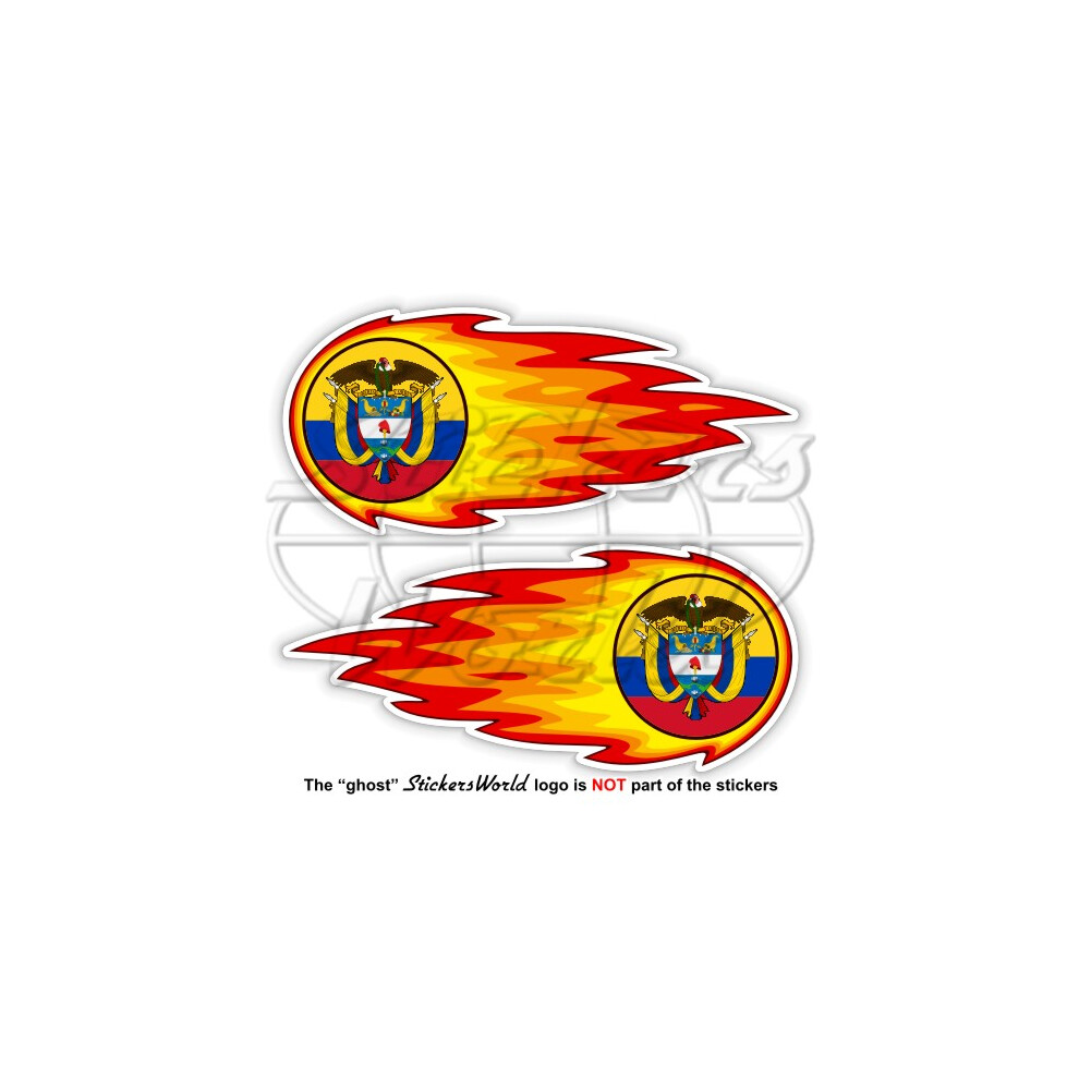 Colombia Fireball-Colombian Flaming Flag-Coat Of Arms 125Mm(5") Sticker Decal X2 691024646635