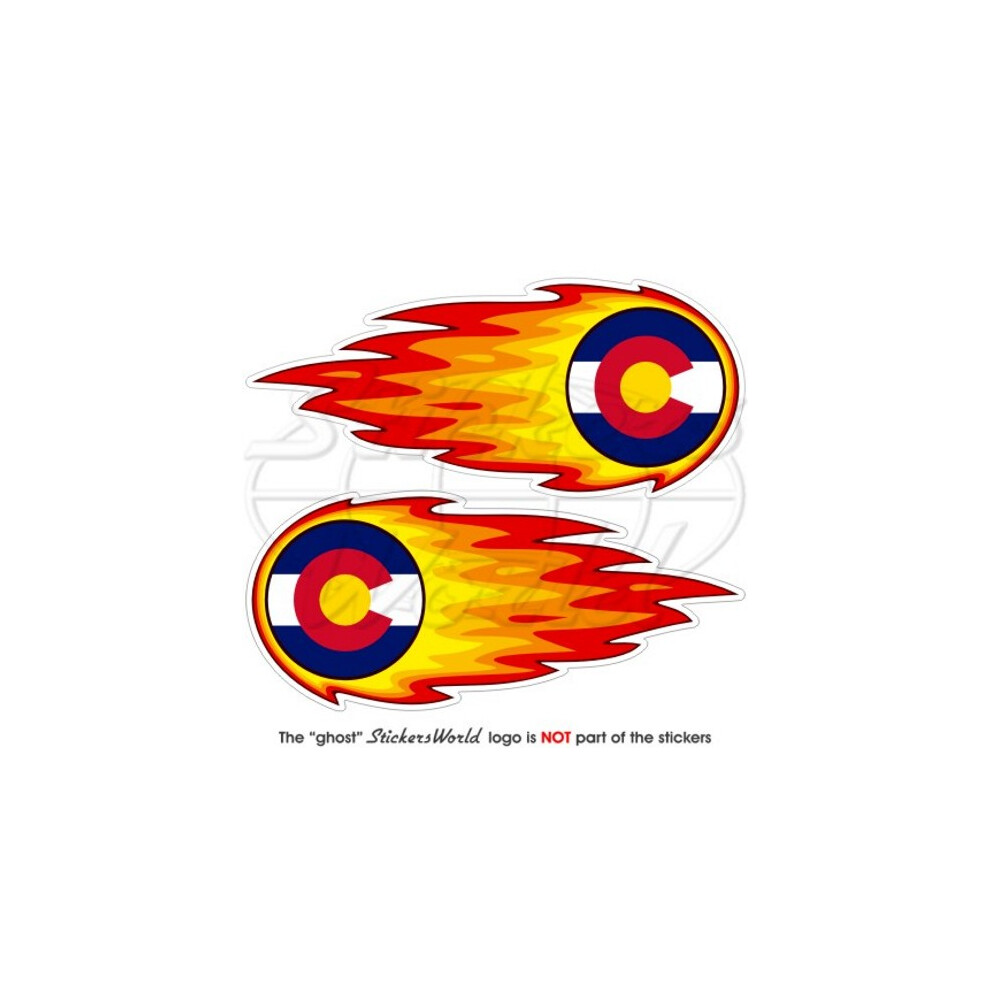 Colorado Coloradan Fireball-Fire-Flaming 125Mm Bumper-Helmet Stickers, Decals X2 691024647052