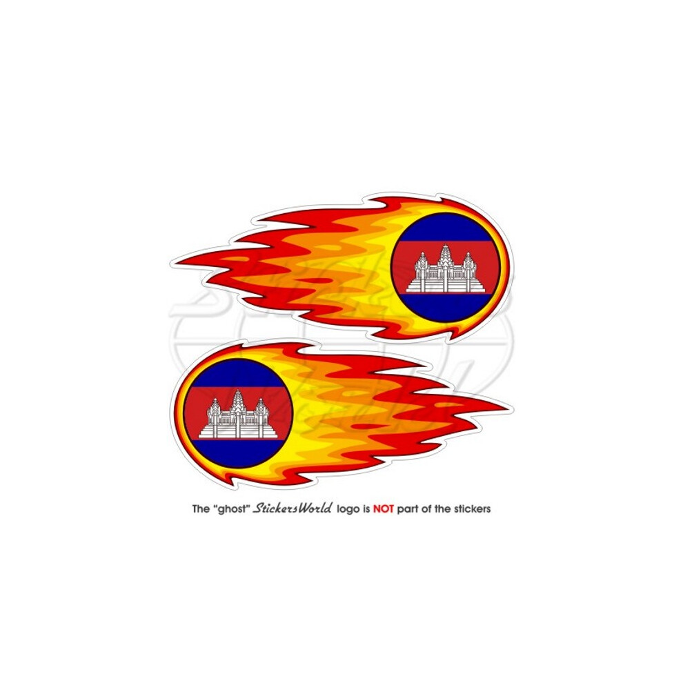 Cambodia Cambodian Fireball-Fire-Flaming 125Mm Bumper-Helmet Stickers, Decals X2 691024642347
