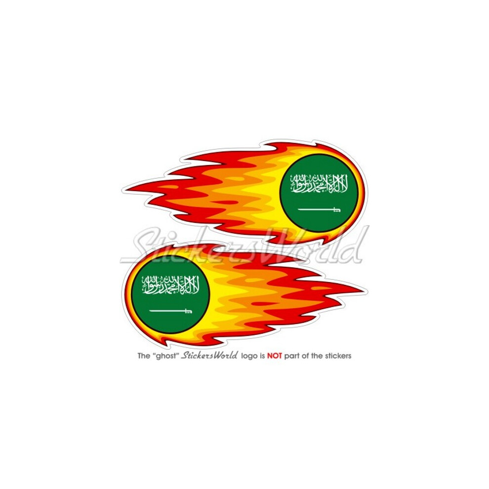 Saudi Arabia Fireball-S.arabian Flaming Flag 125Mm (5") Vinyl Stickers Decals X2 691024697682