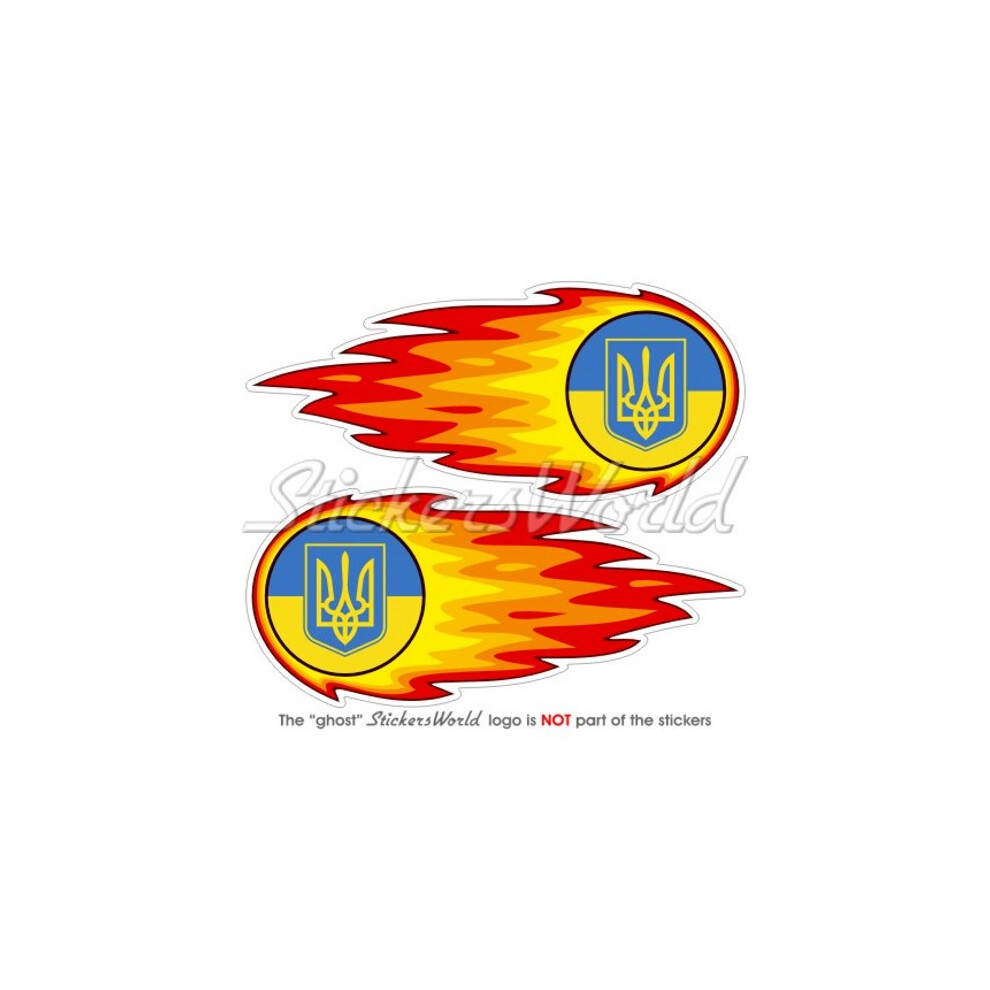 Ukraine Fireball, Ukrainian Flaming Flag-Coat Of Arms 125Mm(5") Sticker Decal X2 691024708159