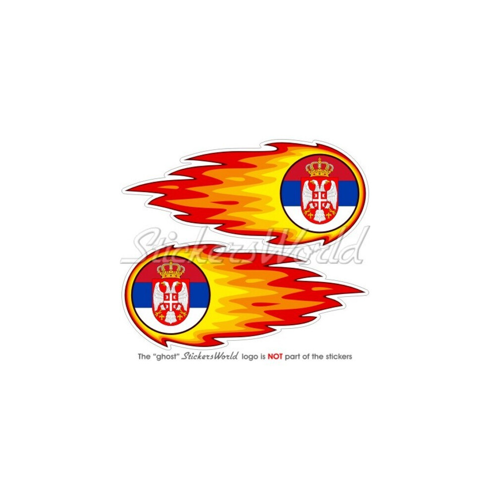 Serbia Fireball, Serbian Flaming Flag-Coat Of Arms 125Mm (5") Stickers Decals X2 691024698924