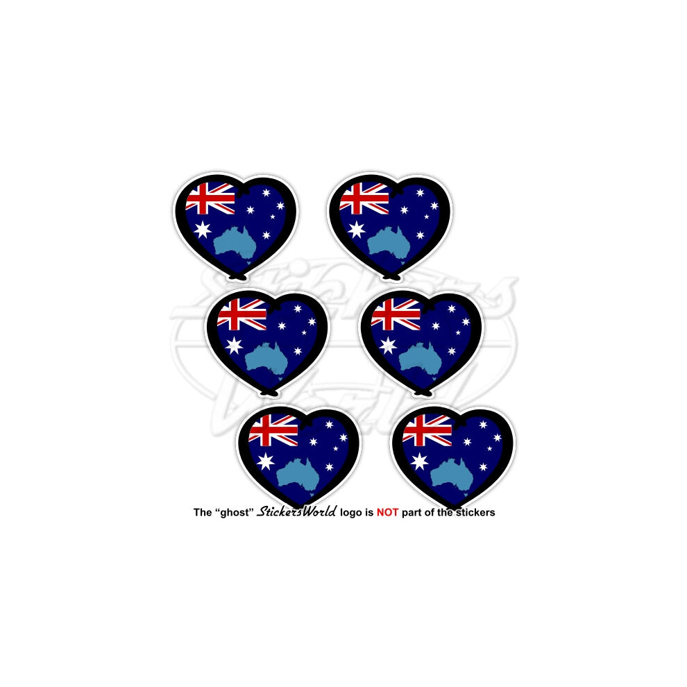 Australia Heart, Australian Flag-Map Shape 40Mm (1.6") Vinyl Stickers, Decals X6 691024830256