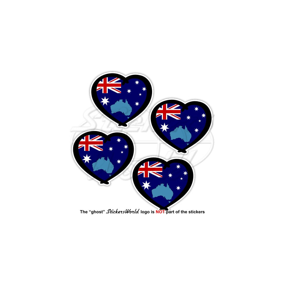 Australia Heart, Australian Flag-Map Shape 50Mm (2") Vinyl Stickers, Decals X4 691024829748