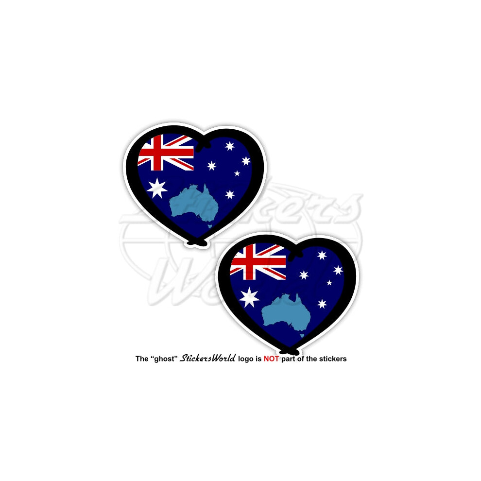 Australia Heart, Australian Flag-Map Shape 75Mm (3") Bumper Stickers, Decals X2 691024828994