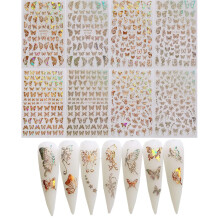 Luxe 3D-nagelstickers in de vorm van een vlinder, lasergesneden gouden en zilveren versieringen voor professionele nagelsalons, decorat