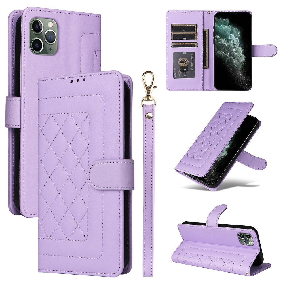 Compatible Iphone 11 Pro Diamond Lattice Leather Flip Phone Case:light Purple 8023556359950