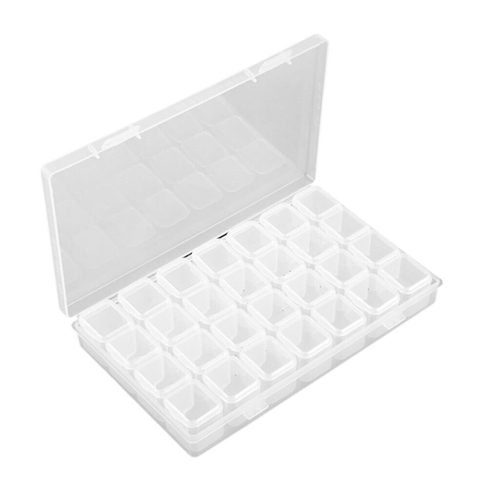 Rhinestone storage container for nail art accessories, clear plastic box with 28 compartments
