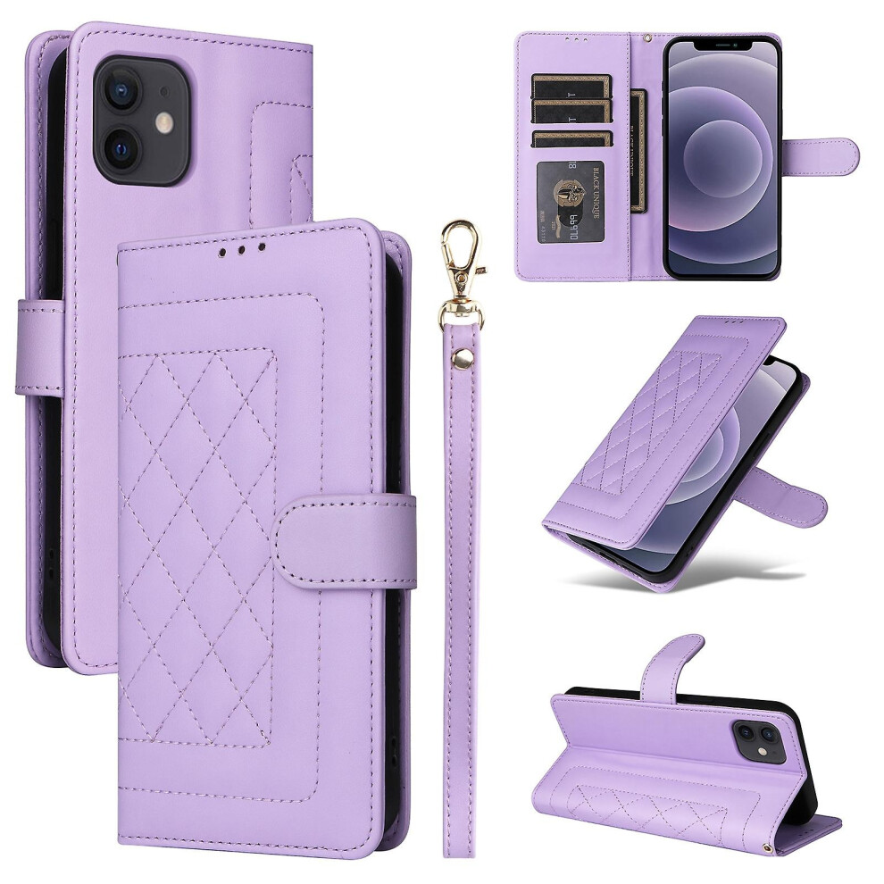 Compatible Iphone 12 / 12 Pro Diamond Lattice Leather Flip Phone Case:light Purple 8023556359745