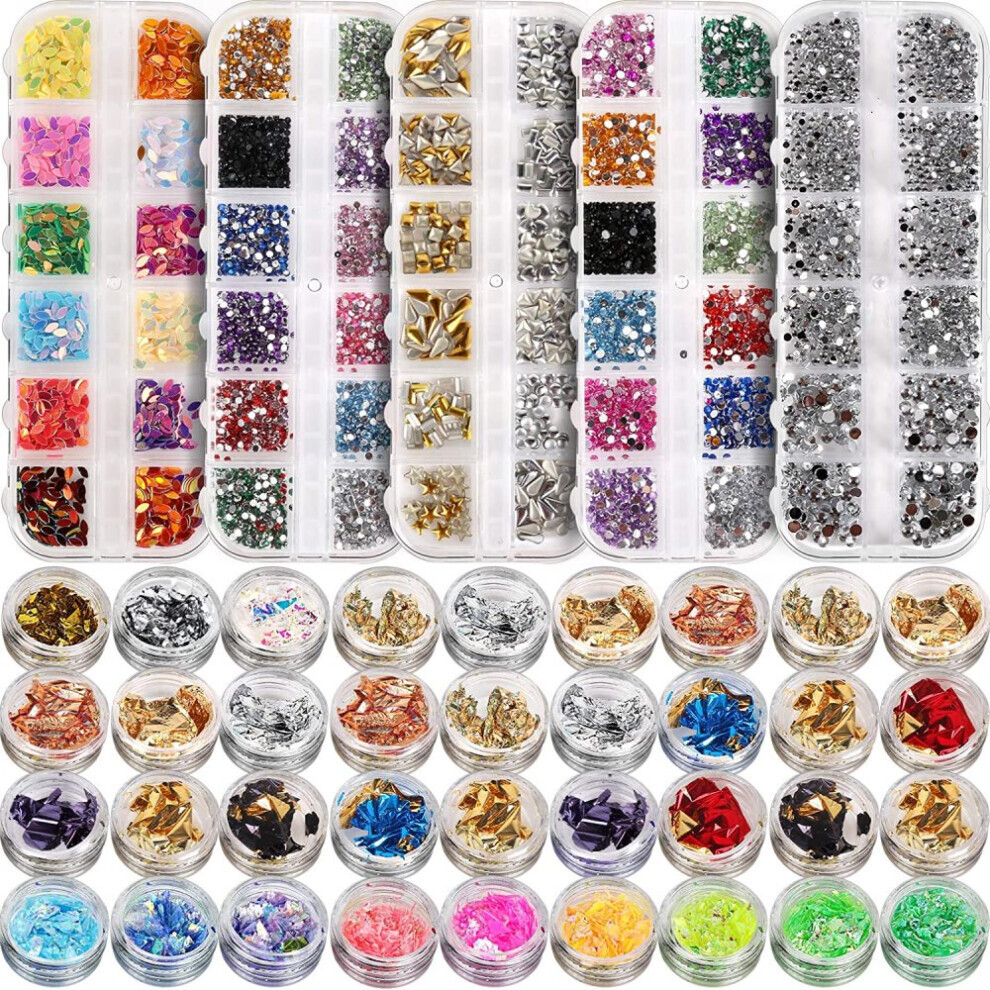 Nail art kit, nail powder brush, 3D nail art, resin rhinestone studs in 12 shapes
