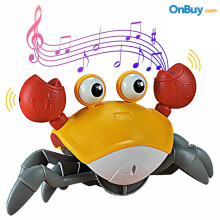 Caranguejo de brinquedo fofo, caranguejo laranja dançante com música e luz LED.