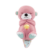 (Rosa) Brinquedo calmante de lontra para bebês, com movimento de respiração, boneca musical para dormir