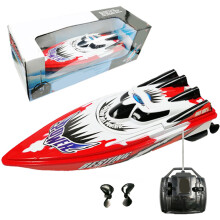 LED RC boat with low voltage protection, water-cooled motor, remote-controlled boat for pools and lakes, saltwater resistant, automatic