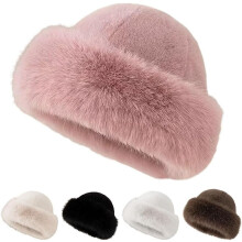 Dames vissershoed van imitatiebont, warme opvouwbare bucket cap.
