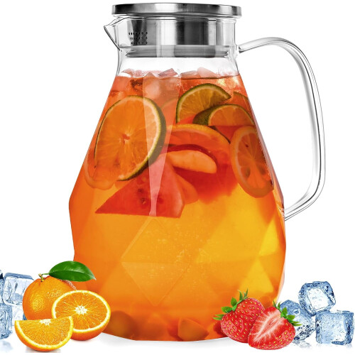 Lot de 2 pichets à eau en verre borosilicate de 1500 ml avec couvercles
