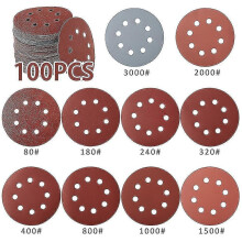 100pcs 125mm Sandpaper Sanding 8 Hole Discs Round Shape Hook Loop Sanding Paper Buffing Sheet Sander Polishing Pad
