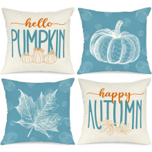 Housses de coussin turquoise automne 45 x 45 cm (lot de 4)