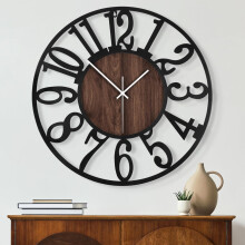 Horloge murale silencieuse OMA16" – Métal noir et bois de noyer
