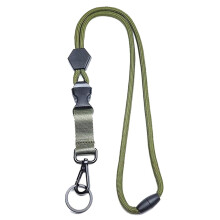 Lanière porte-badge en polyester vert avec anneau porte-clés en métal et